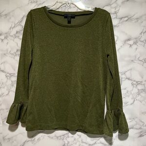 J Crew Sparkle Bell Sleeve Blouse Top Size XS Green